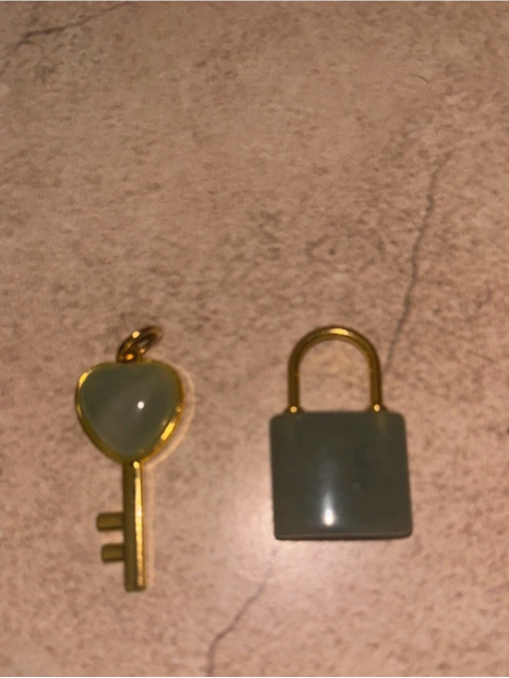 Gold Heart Key and Padlock Jade-Like Charms